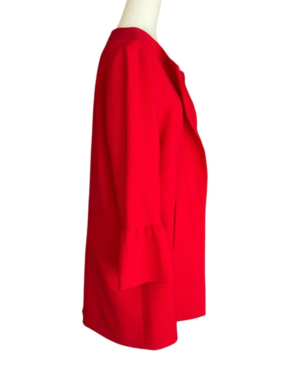 NEW Patty Kim Kelly Red Ruffle Sleeve Open Front Jacket Coat - l